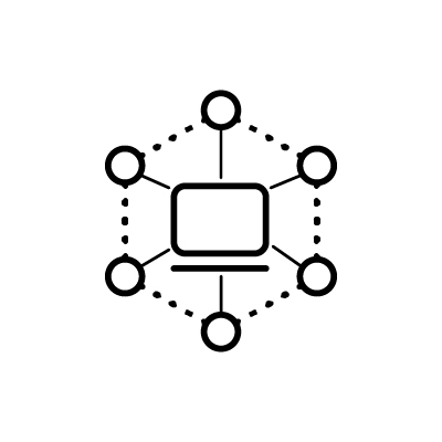 コンピューターを中心としたネットワークシステムのアイコンイラストのサンプル画像