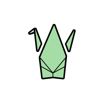 折り鶴（緑の折り紙）のアイコンイラスト素材