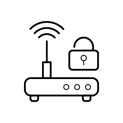 保護されたWiFiネットワーク（鍵とルーター）のアイコンイラスト素材のサンプル画像