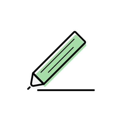 緑の鉛筆で線を引いている様子のアイコンイラスト素材