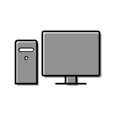ブラックのデスクトップパソコンのアイコンイラスト素材