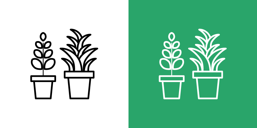 観葉植物のアイコンイラストを使ったラインカラーと背景色の比較画像