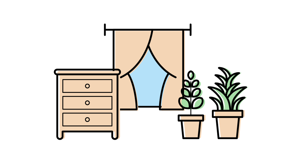 観葉植物のイラストを利用した室内風景のイメージ画像