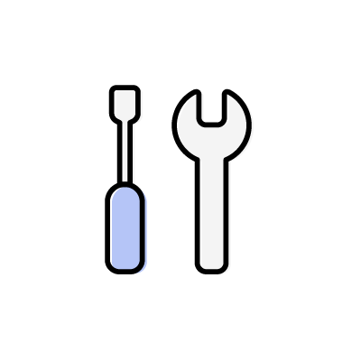 レンチとハンドル（青）のアイコンイラスト素材