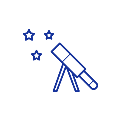 青い線で描いた天体観測のアイコンイラスト素材
