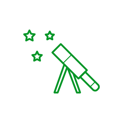 緑色の線で描いた天体観測のアイコンイラスト素材