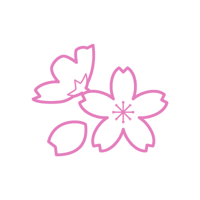 ピンク色の線で描いた満開の桜の花のアイコンイラスト素材