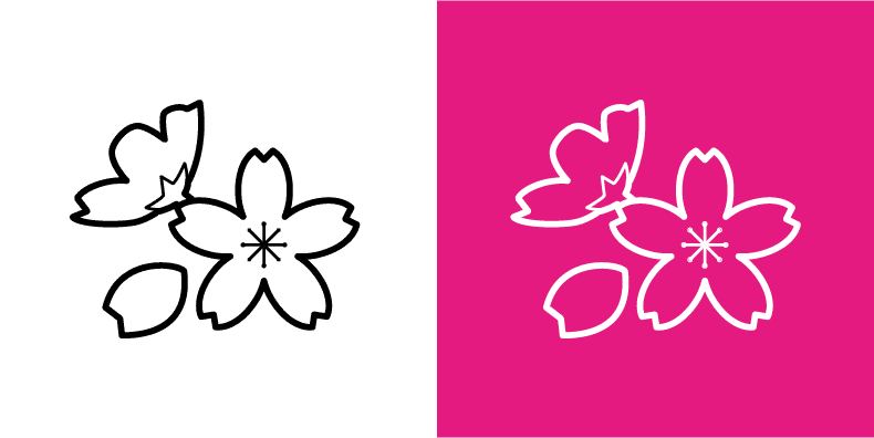 満開の桜の花のアイコンイラスト素材の線の色と背景色の組み合わせ