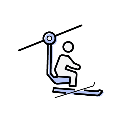 青いスキー板を履いてリフトに乗っている人物のアイコンイラスト素材