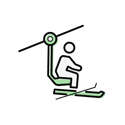 緑色のスキー板を履いてリフトに乗っている人物のアイコンイラスト素材