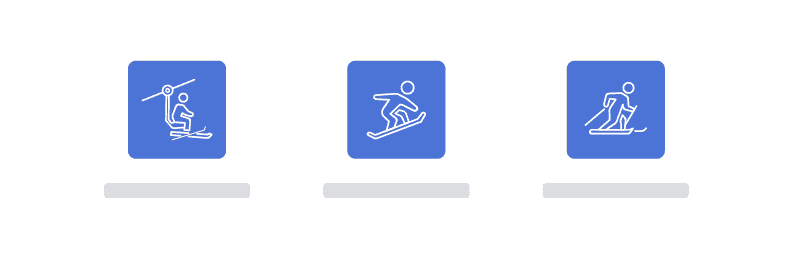 白いラインで描かれたスキー板を履いてリフトに乗っている人物のアイコンイラスト素材を使ったページデザインのサンプル