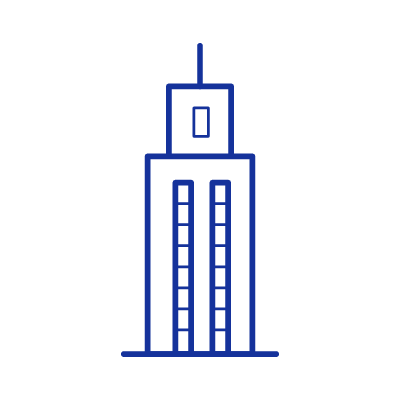 青い線で描いた背の高いペンシルビルのアイコンイラスト素材