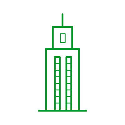 緑の線で描いた背の高いペンシルビルのアイコンイラスト素材