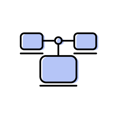 同じネットワークに接続されている３台のパソコンのアイコンイラスト素材（ブルー）