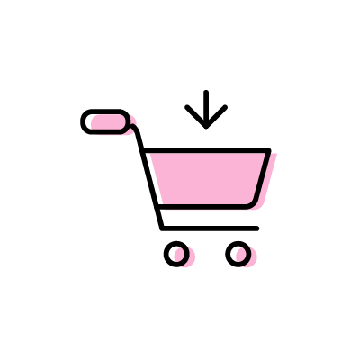 ショッピングカートに商品を入れている様子のアイコンイラスト素材（ピンク）