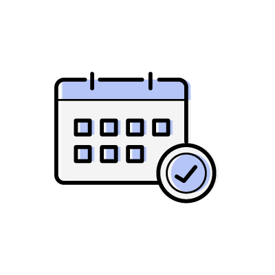 スケジュール承認（カレンダーとチェックマーク）のアイコンイラスト素材（ブルー）