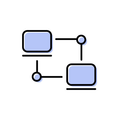 同じネットワークに接続された２台のコンピューターのアイコンイラスト素材（ブルー）