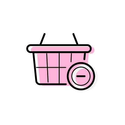 買い物カゴから商品を削除するボタンのアイコンイラスト素材（ピンク）