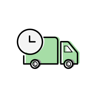 時間内配送（トラックと時計）のアイコンイラスト素材（グリーン）