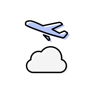 雲の上を飛ぶ青い飛行機のアイコンイラスト素材