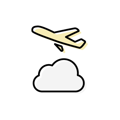 雲の上を飛ぶ黄色の飛行機のアイコンイラスト素材