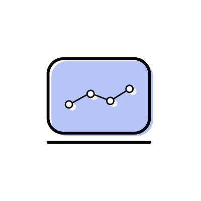 データ分析（パソコンと折れ線グラフ）のアイコンイラスト素材（ブルー）