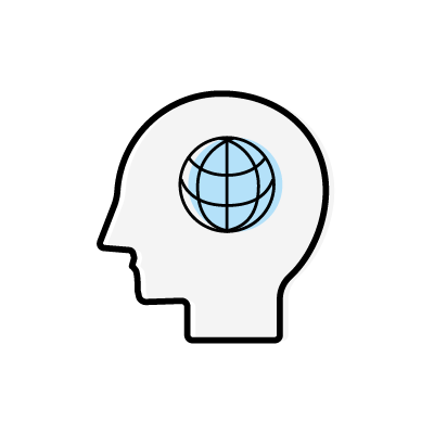 グローバル思考（人物の横顔と地球）のアイコンイラスト素材（ライトブルー）
