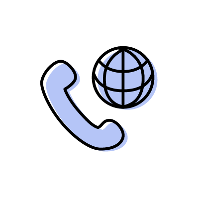 国際電話（受話器と地球儀）のアイコンイラスト素材（ブルー）