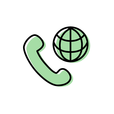 国際電話（受話器と地球儀）のアイコンイラスト素材（グリーン）