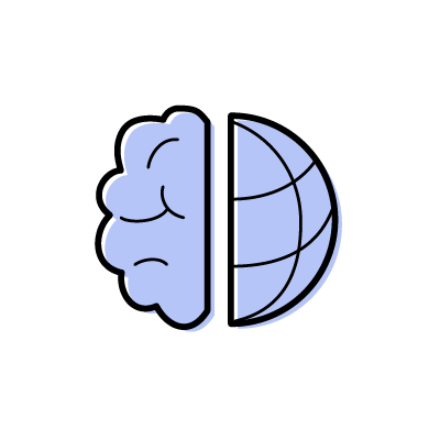 グローバル思考（脳と地球）のアイコンイラスト素材（ブルー）
