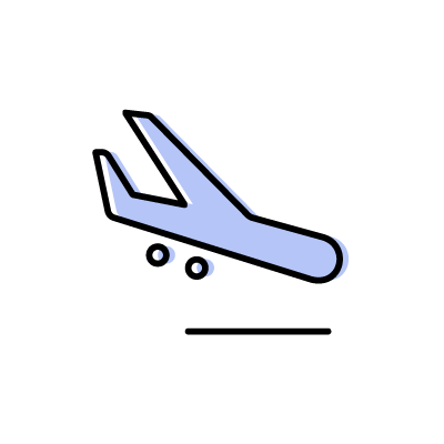 着陸するブルーの飛行機のアイコンイラスト素材