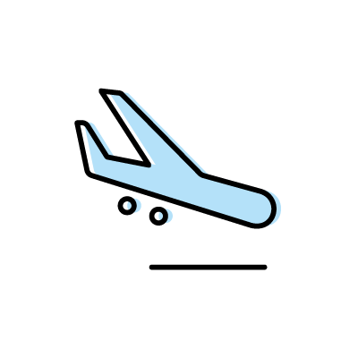 着陸するライトブルーの飛行機のアイコンイラスト素材