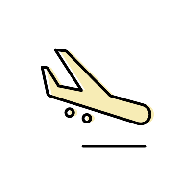 着陸するイエローの飛行機のアイコンイラスト素材
