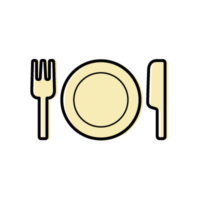 食事（イエローのお皿・ナイフ・フォーク）のアイコンイラスト素材