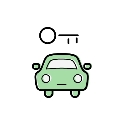 レンタカー（緑色の車と鍵）のアイコンイラスト素材