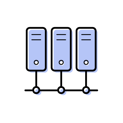 ネットワーク上に接続されたサーバーのアイコンイラスト素材（ブルー）