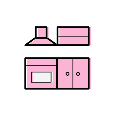 ピンク色のシステムキッチンのアイコンイラスト素材
