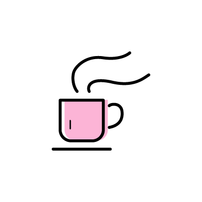 暖かい飲み物（ピンク色のコーヒーカップ）のアイコンイラスト素材