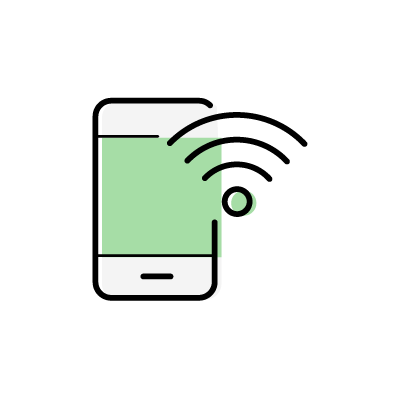 WiFi利用可能（スマートフォンとWiFi電波）のアイコンイラスト素材（グリーン）