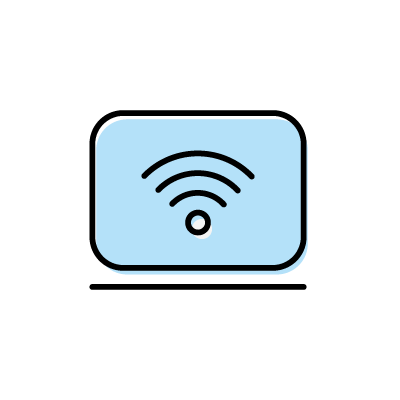 Wi-Fiに接続しているパソコンのアイコンイラスト素材（ブルー）