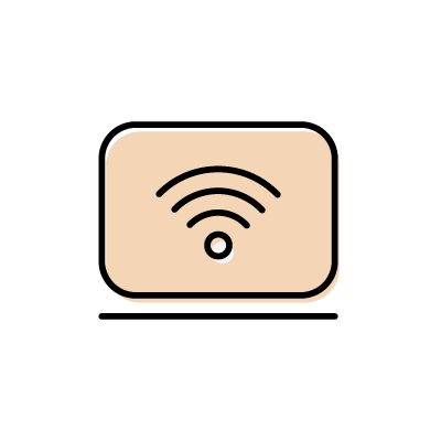 Wi-Fiに接続しているパソコンのアイコンイラスト素材（オレンジ）