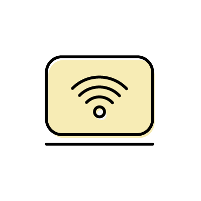 Wi-Fiに接続しているパソコンのアイコンイラスト素材（イエロー）