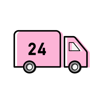 24時間配送サービスのアイコンイラスト素材（ピンク）