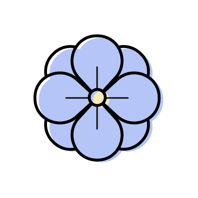 丸い花びらを８枚つけた青い花のアイコンイラスト素材