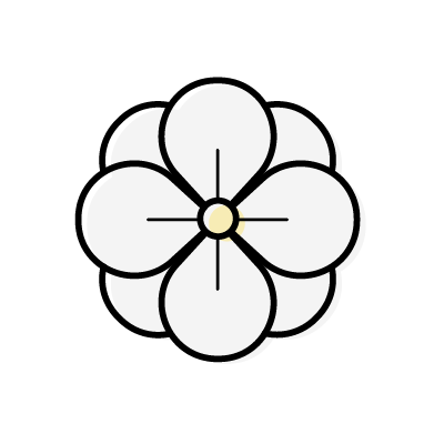丸い花びらを８枚つけた白い花のアイコンイラスト素材