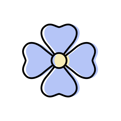 クローバー型の花びらを持つ青い花のアイコンイラスト素材