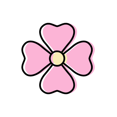 クローバー型の花びらを持つピンク色の花のアイコンイラスト素材