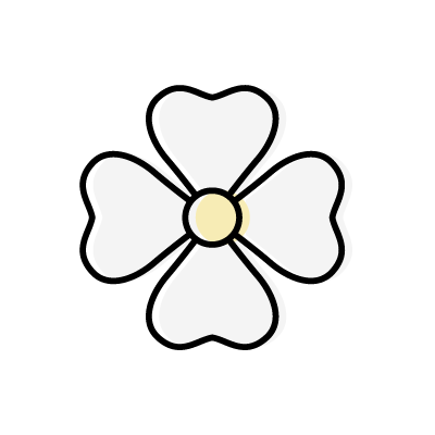 クローバー型の花びらを持つ白い花のアイコンイラスト素材