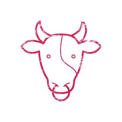 赤いインクで描いた牛の顔（丑年）のアイコンイラスト素材
