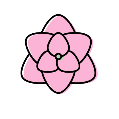 肉厚な花びらが９枚重なっているピンク色の花のアイコンイラスト素材